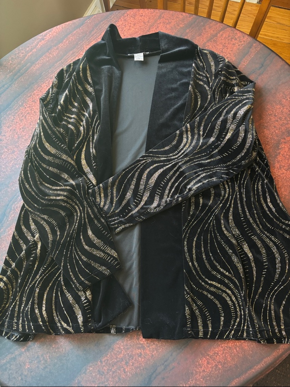 Notations Elegant Black Womens Open-Front Blazer with Metallic Accents
